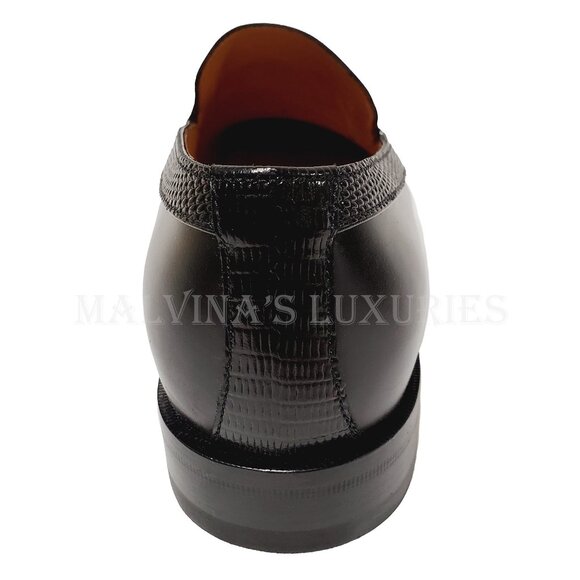 GUCCI SHOES MENS GEOMETRIC G LOGO BLACK LEATHER LOAFERS w LIZARD sz 10 10.5 - Picture 10 of 15